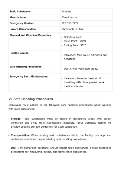 Free Toxic Substance Handling Guide HR Template to Edit Online