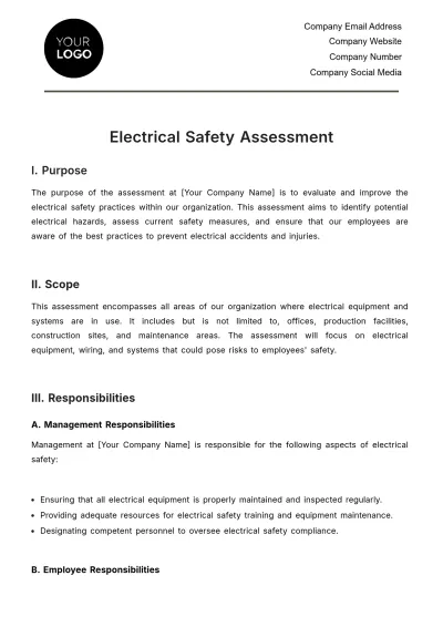 Free Electrical Safety Assessment HR Template to Edit Online