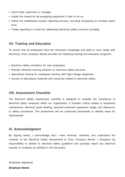 Free Electrical Safety Assessment HR Template to Edit Online