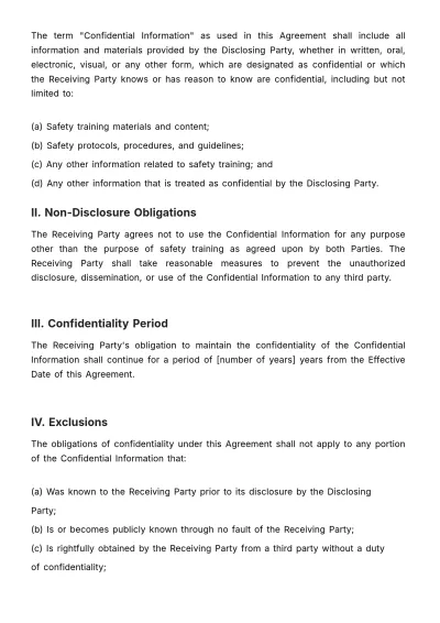 Free Safety Training NDA (Non-Disclosure Agreement) HR Template to Edit Online
