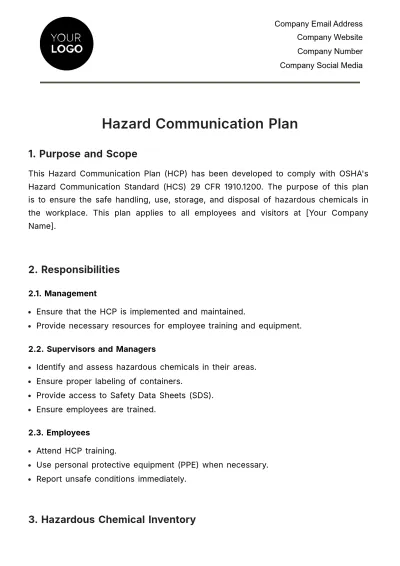 Free Hazard Communication Plan HR Template to Edit Online