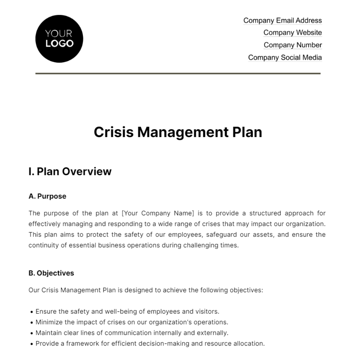 Free Crisis Management Plan HR Template