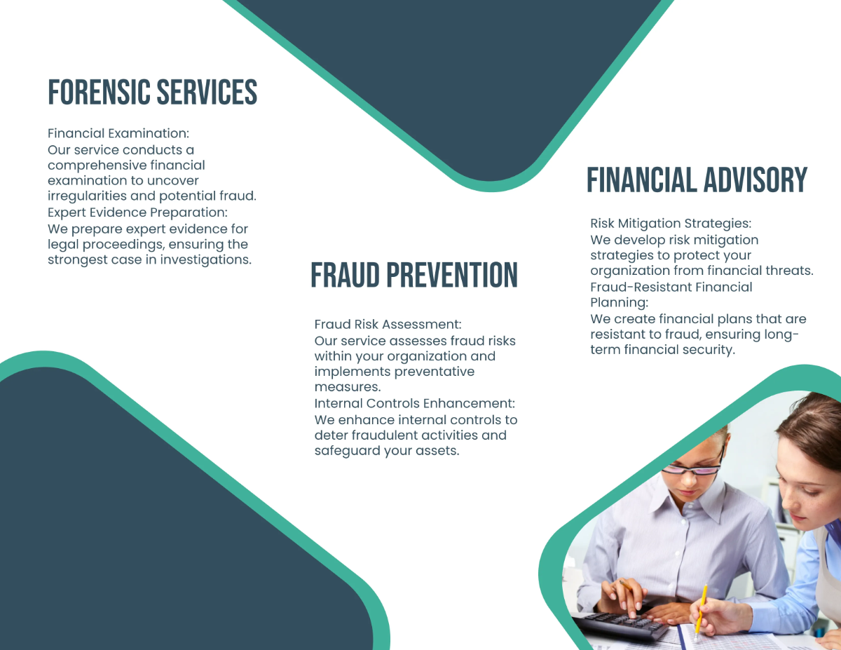 Free Forensic Accounting and Fraud Prevention Brochure Template to Edit Online