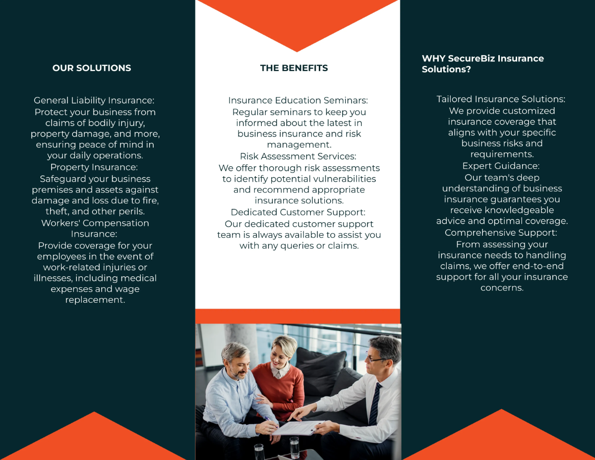 Free Business Insurance Solutions Brochure Template to Edit Online