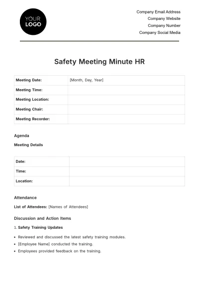 Free Safety Meeting Minute HR Template to Edit Online