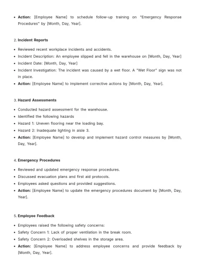 Free Safety Meeting Minute HR Template to Edit Online