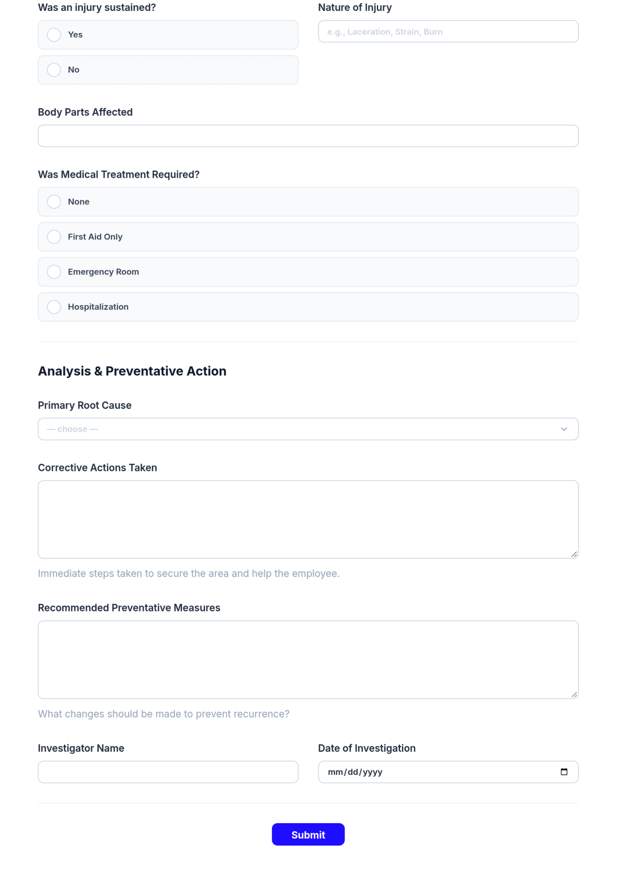 Free Accident Investigation Form HR Template & AI Maker
