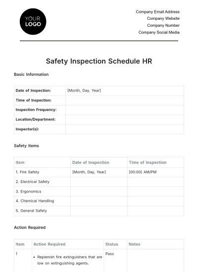 Free Safety Inspection Schedule HR Template to Edit Online