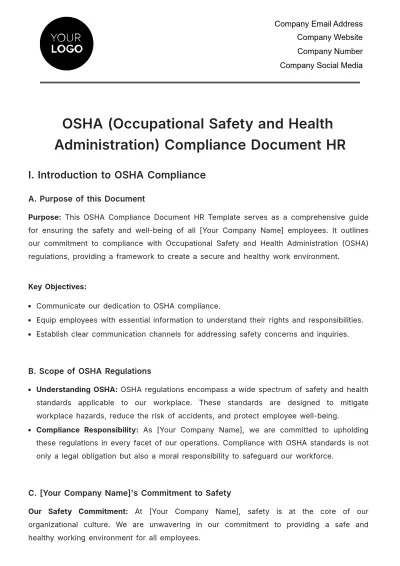 Free OSHA (Occupational Safety and Health Administration) Compliance Document HR Template to Edit Online