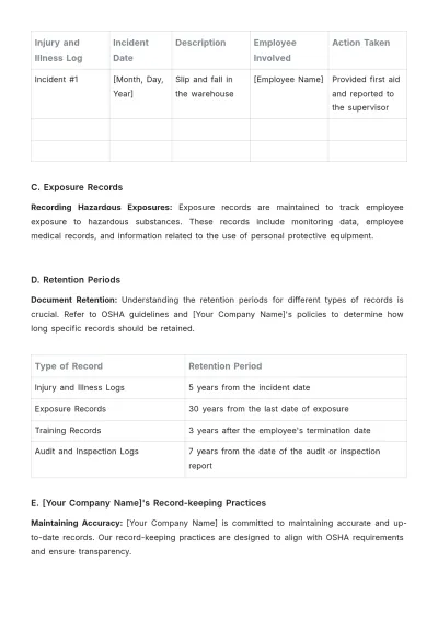 Free OSHA (Occupational Safety and Health Administration) Compliance Document HR Template to Edit Online