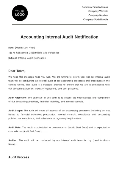 Free Accounting Internal Audit Notification Template to Edit Online
