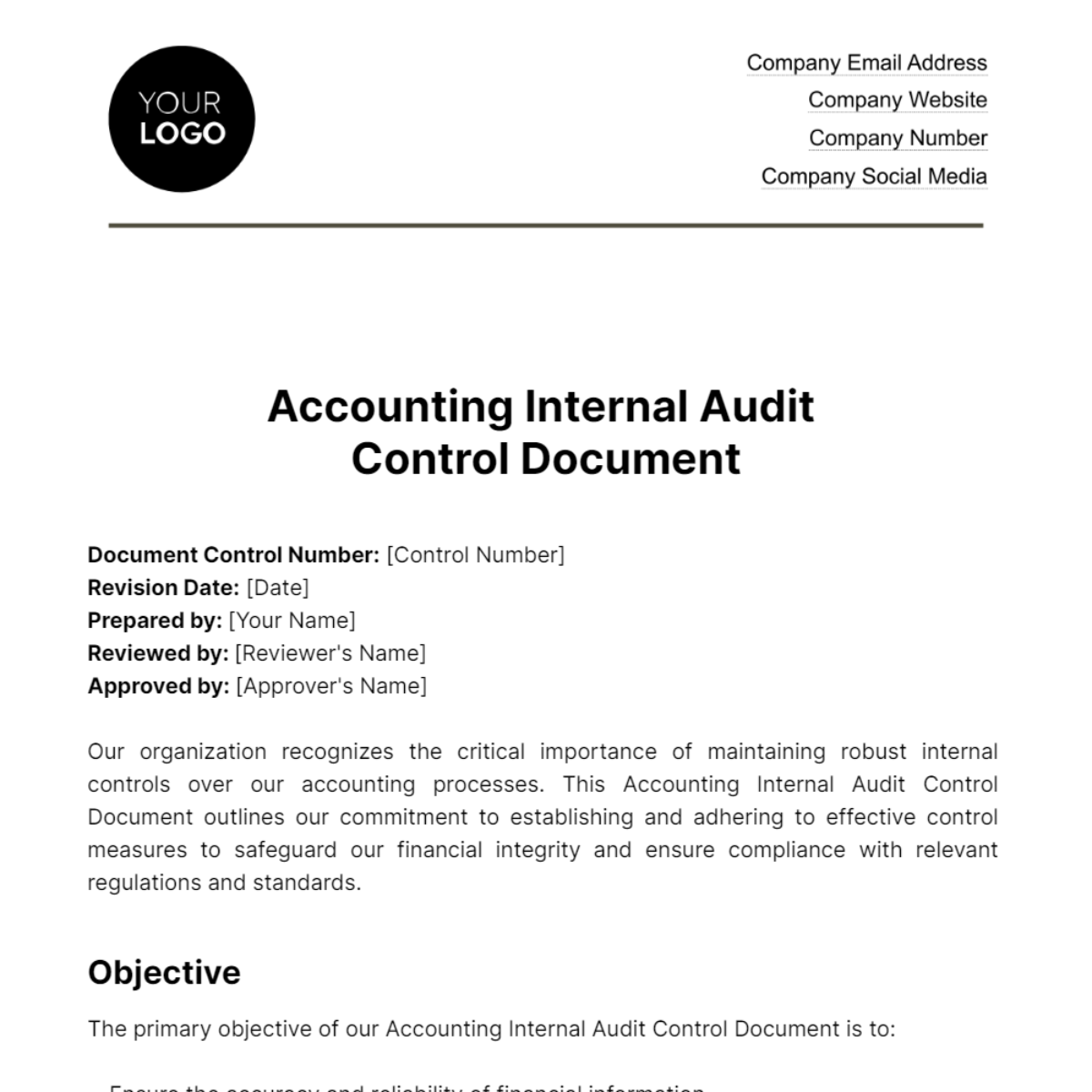 Accounting Internal Audit Control Document Template