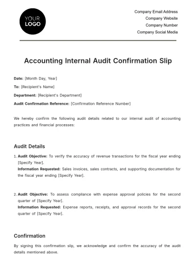 Free Accounting Internal Audit Confirmation Slip Template to Edit Online