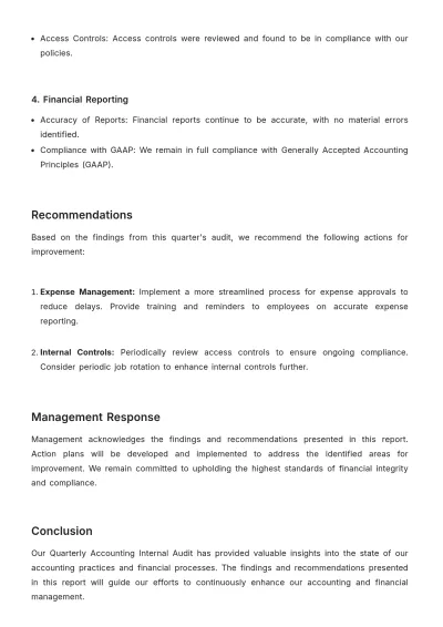 Free Quarterly Accounting Internal Audit Report Template to Edit Online