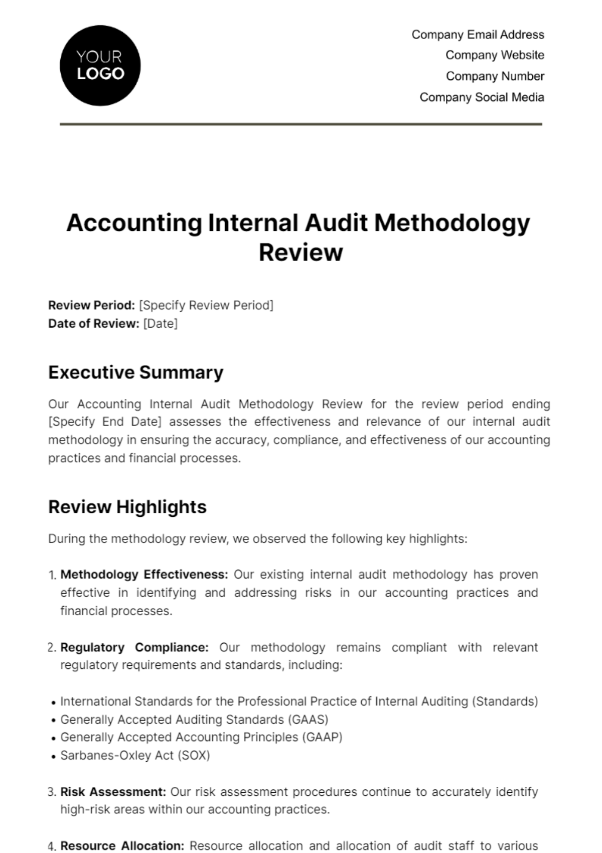 Free Accounting Internal Audit Methodology Review Template