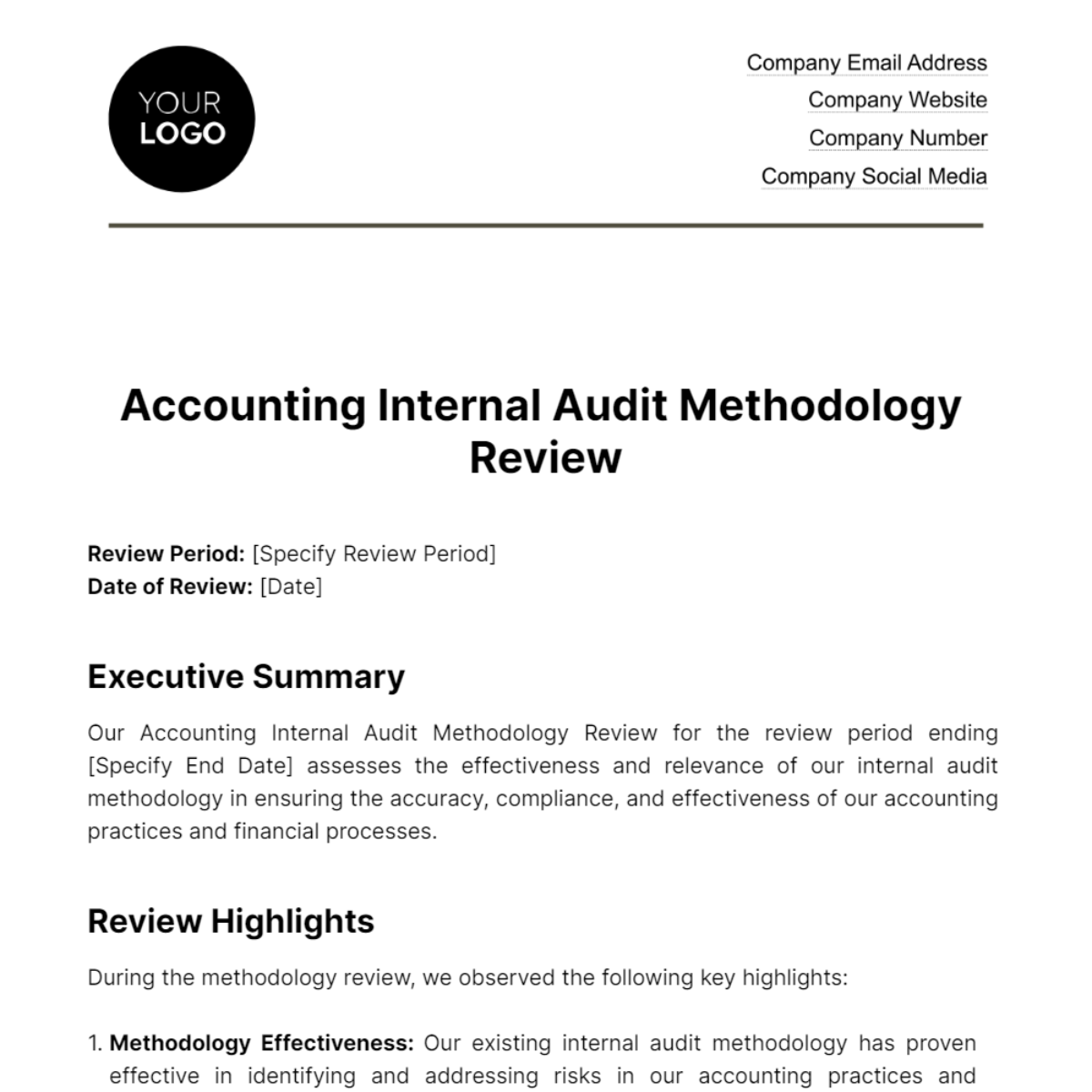 Accounting Internal Audit Methodology Review Template