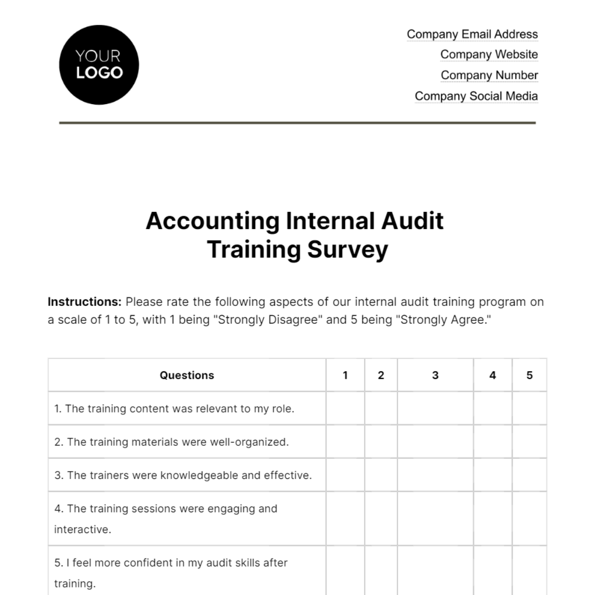 Accounting Internal Audit Training Survey Template