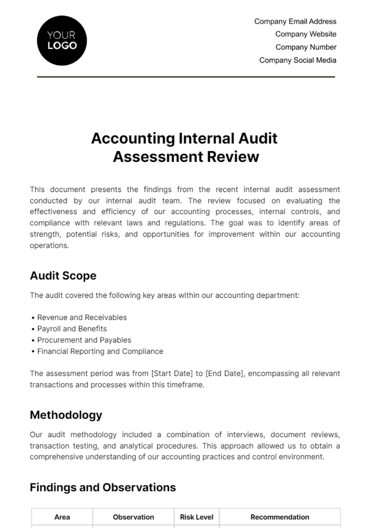 Free Accounting Internal Audit Assessment Review Template