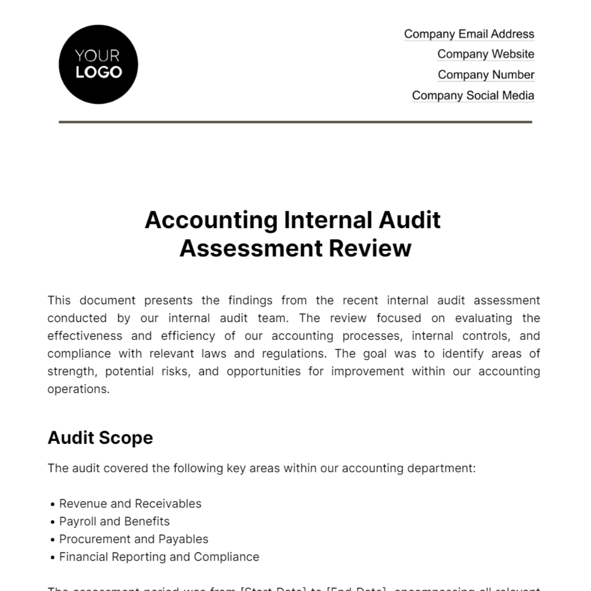 Accounting Internal Audit Assessment Review Template