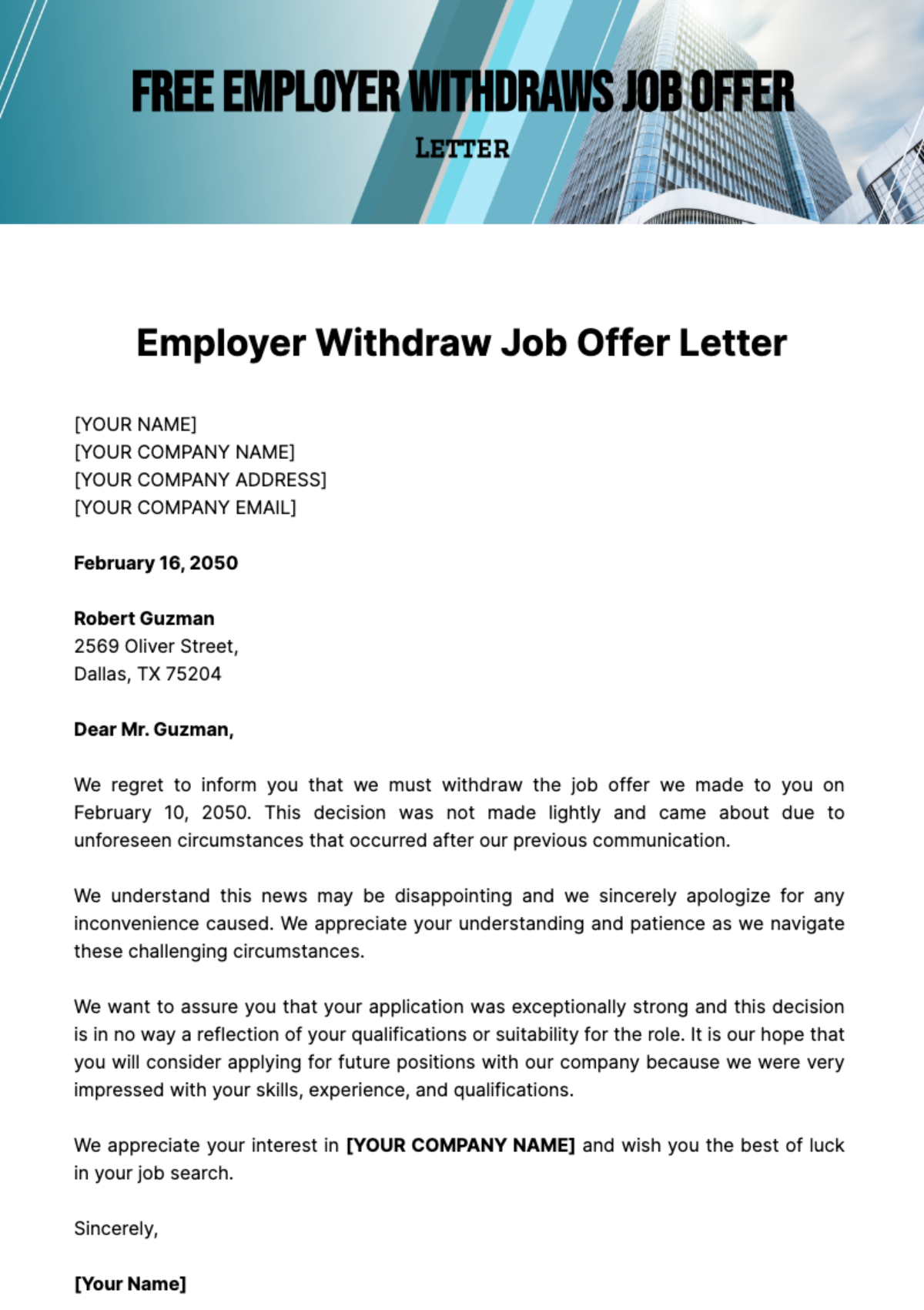 Free Employer Withdraw Job Offer Letter Template