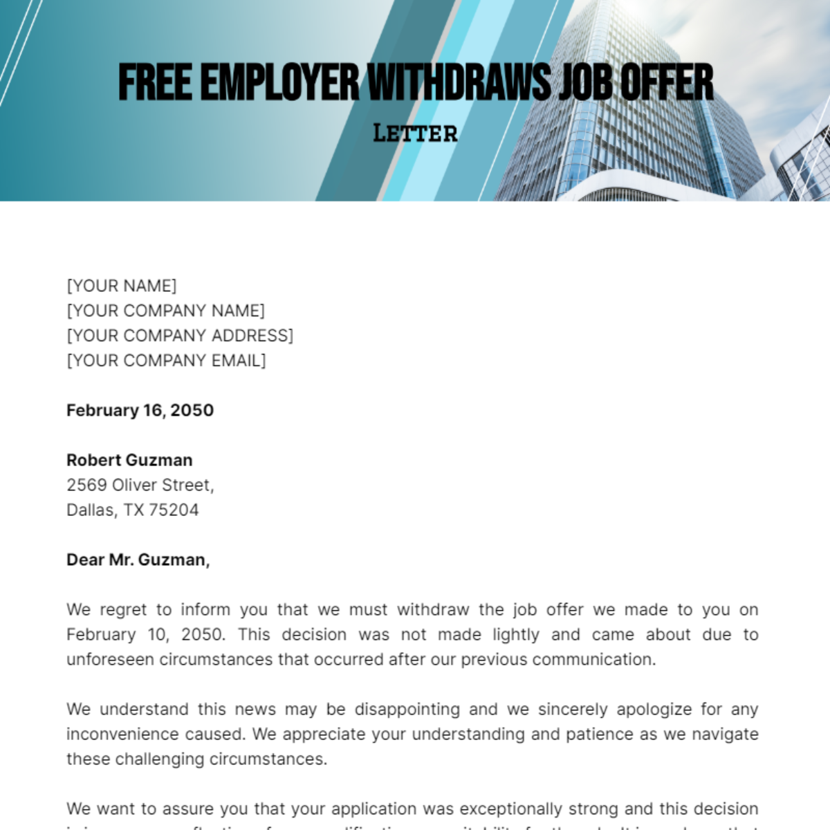 Employer Withdraw Job Offer Letter Template