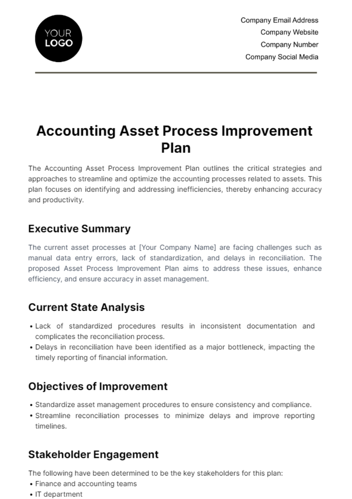 Free Accounting Asset Process Improvement Plan Template