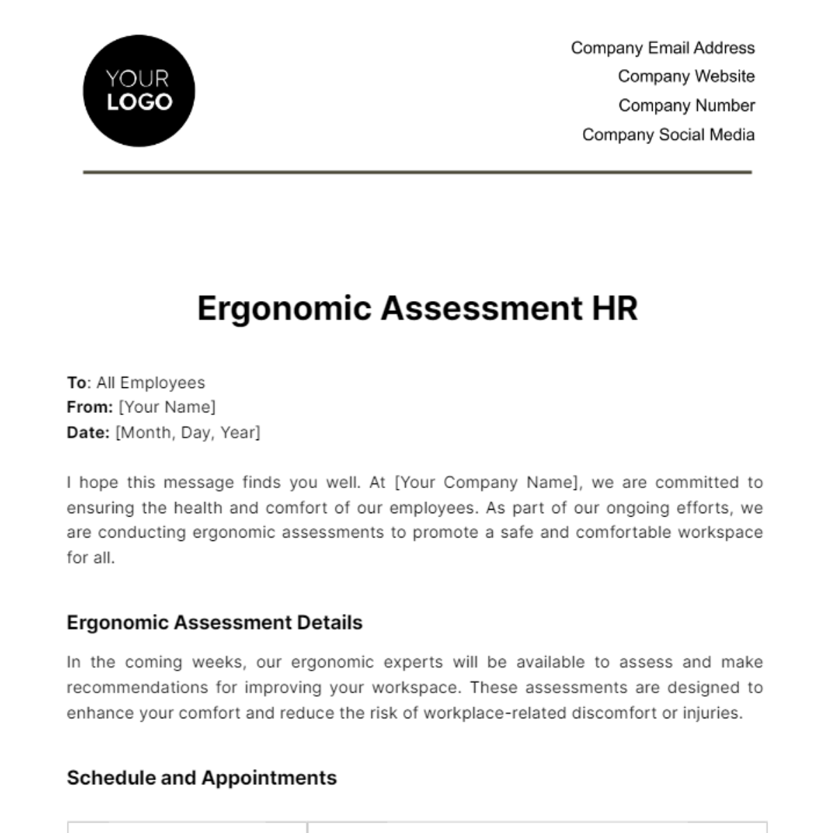 Ergonomic Assessment HR Template - Edit Online & Download