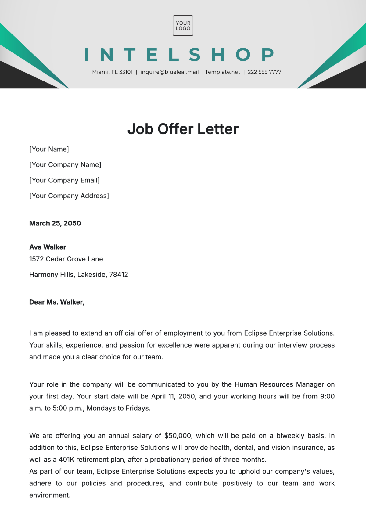 Job Offer Letter Template - Edit Online & Download