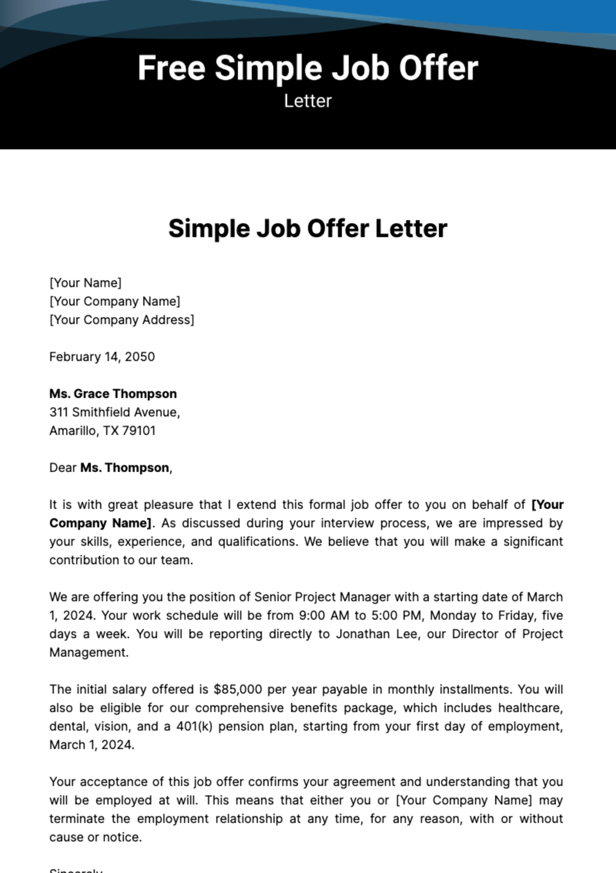 Free Simple Job Offer Letter Template