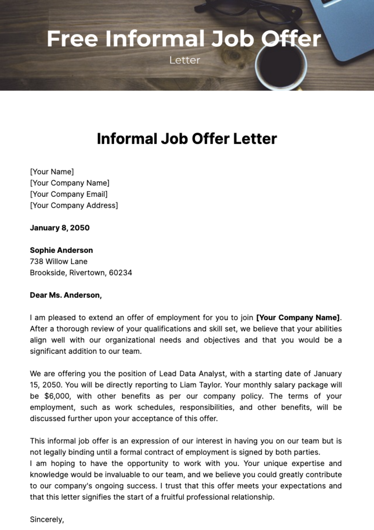 Free Informal Job Offer Letter Template