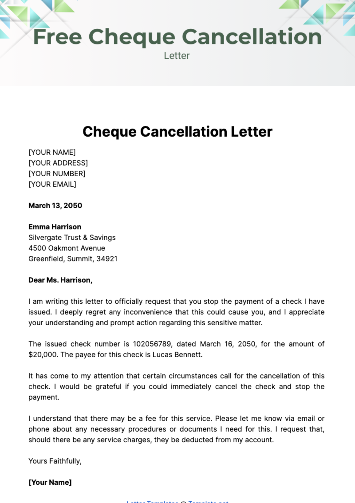 Free Cheque Cancellation Letter Template