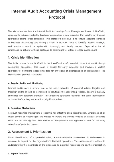 Free Internal Audit Accounting Crisis Management Protocol Template to Edit Online