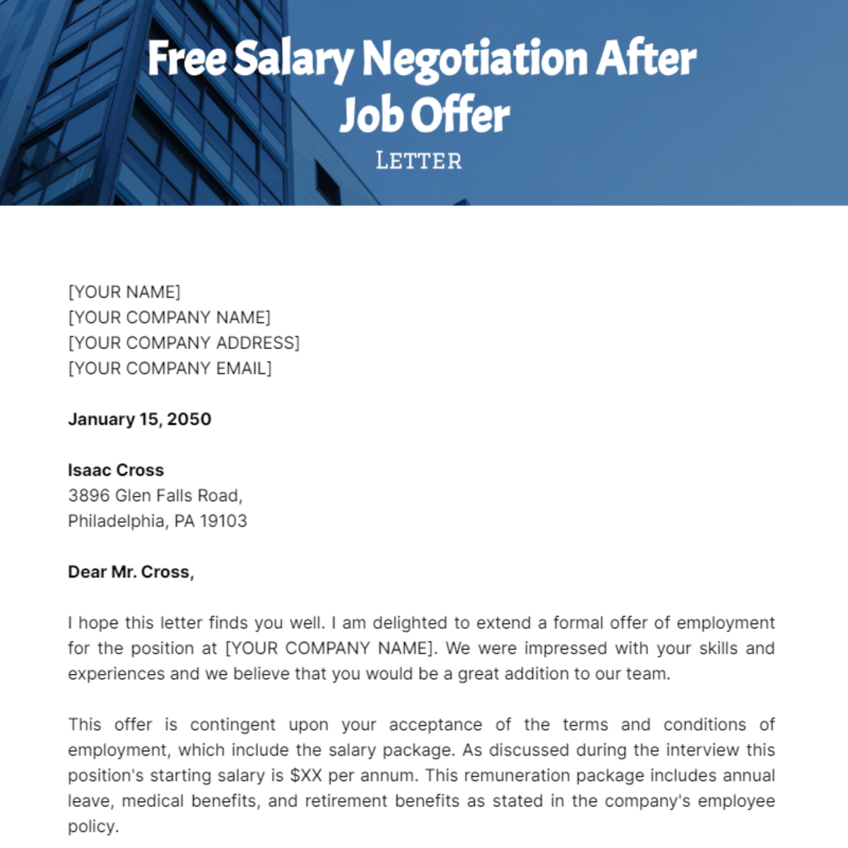 Salary Negotiation Letter after Job Offer Template