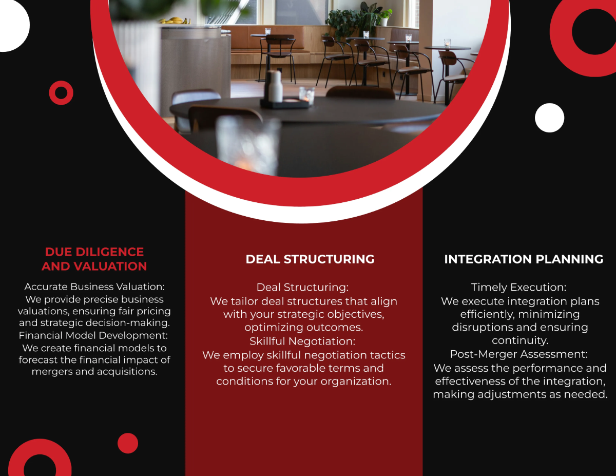 Free Mergers and Acquisitions  Financial Advisory Brochure Template to Edit Online