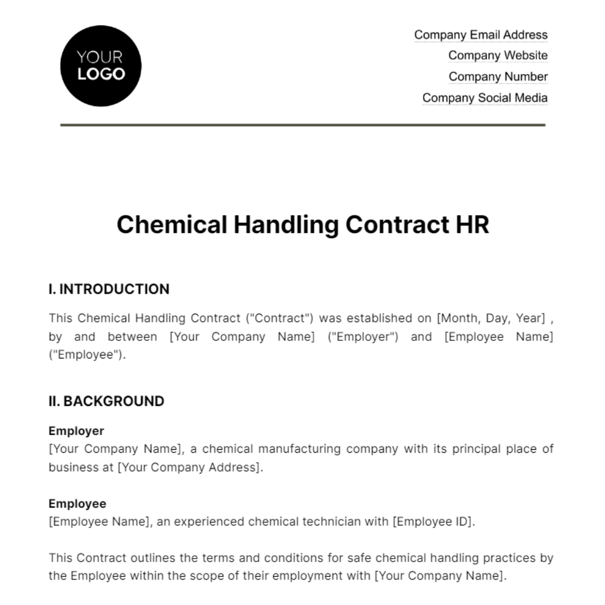 Chemical Handling Contract HR Template