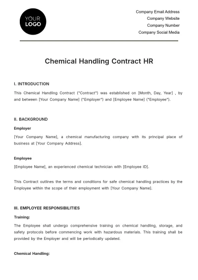Free Chemical Handling Contract HR Template to Edit Online