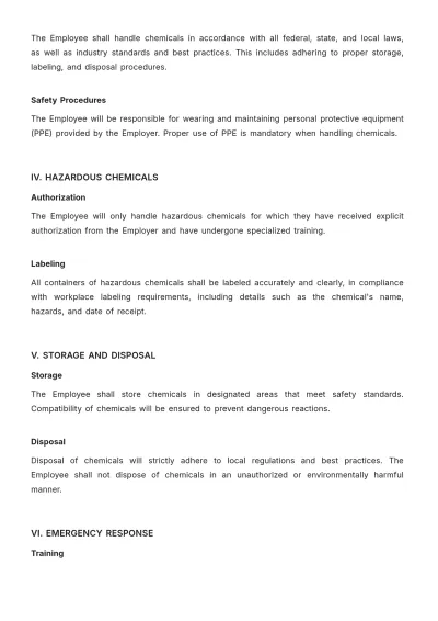 Free Chemical Handling Contract HR Template to Edit Online