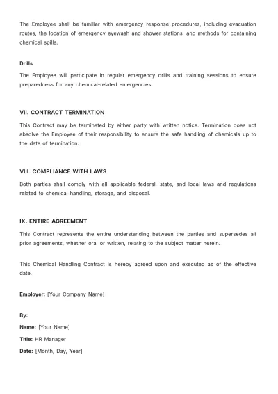 Free Chemical Handling Contract HR Template to Edit Online