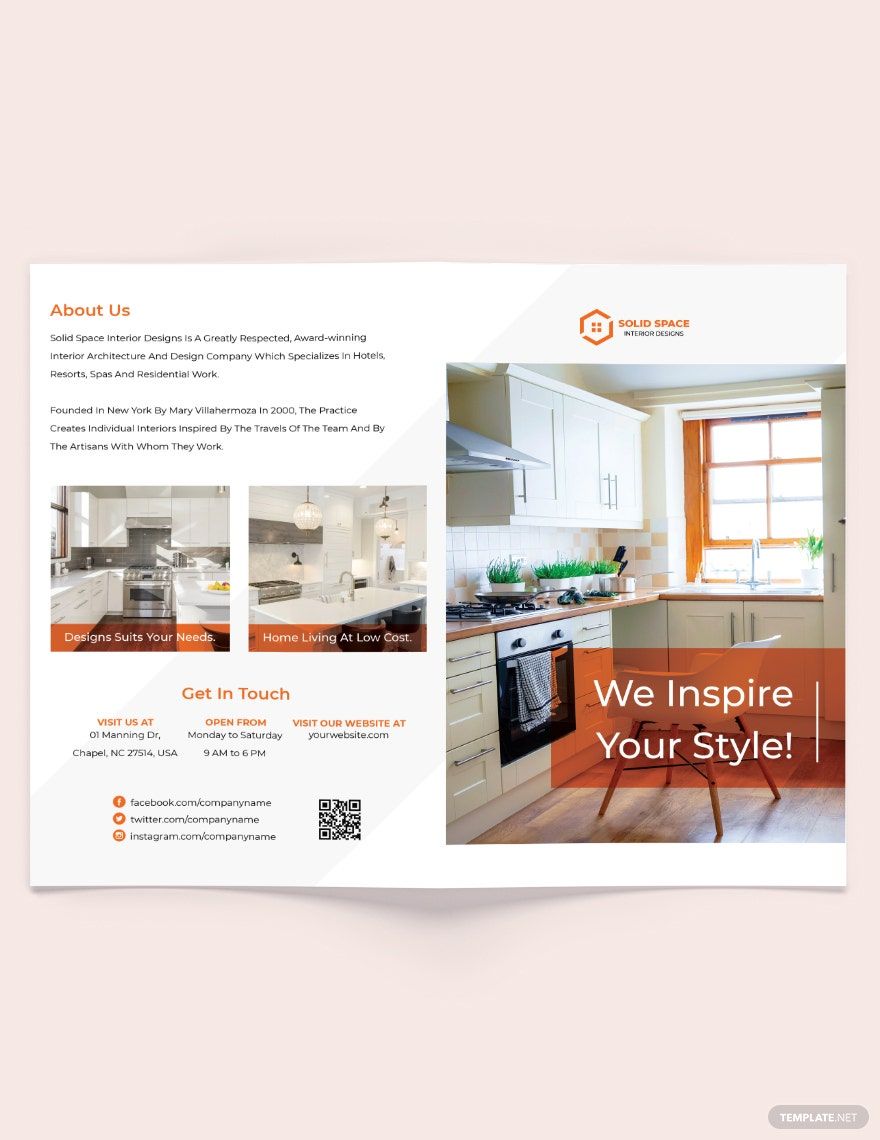 Kitchen Interior Bi-Fold Brochure Template