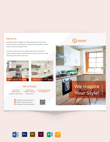 kitchen interior bi fold brochure template