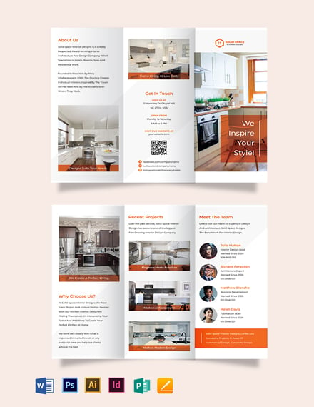 kitchen interior tri fold brochure template