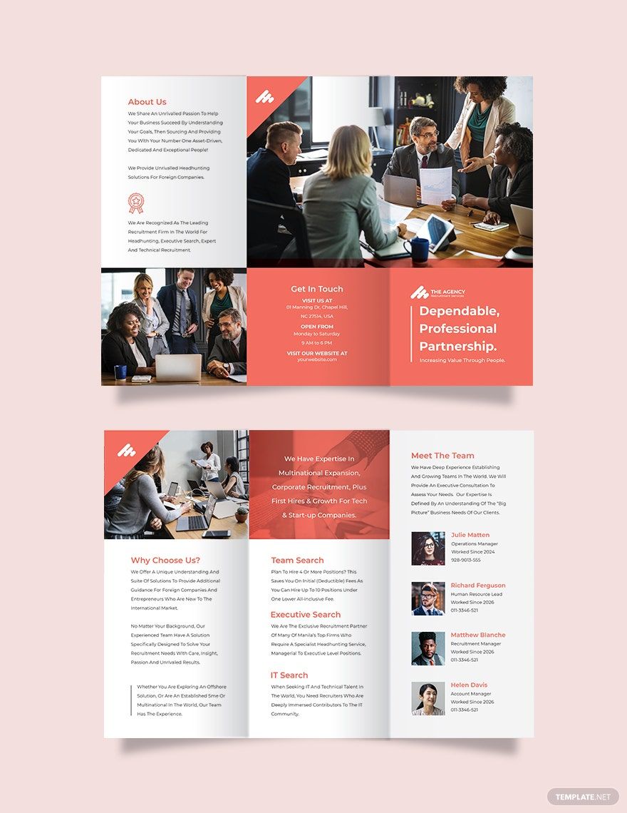 Manpower Agency Tri-Fold Brochure Template in Word, Google Docs, Illustrator, PSD, Apple Pages, Publisher, InDesign