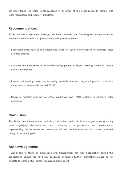 Free Noise Level Assessment HR Template to Edit Online