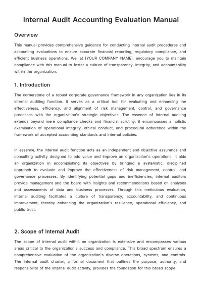 Free Internal Audit Accounting Evaluation Manual Template to Edit Online