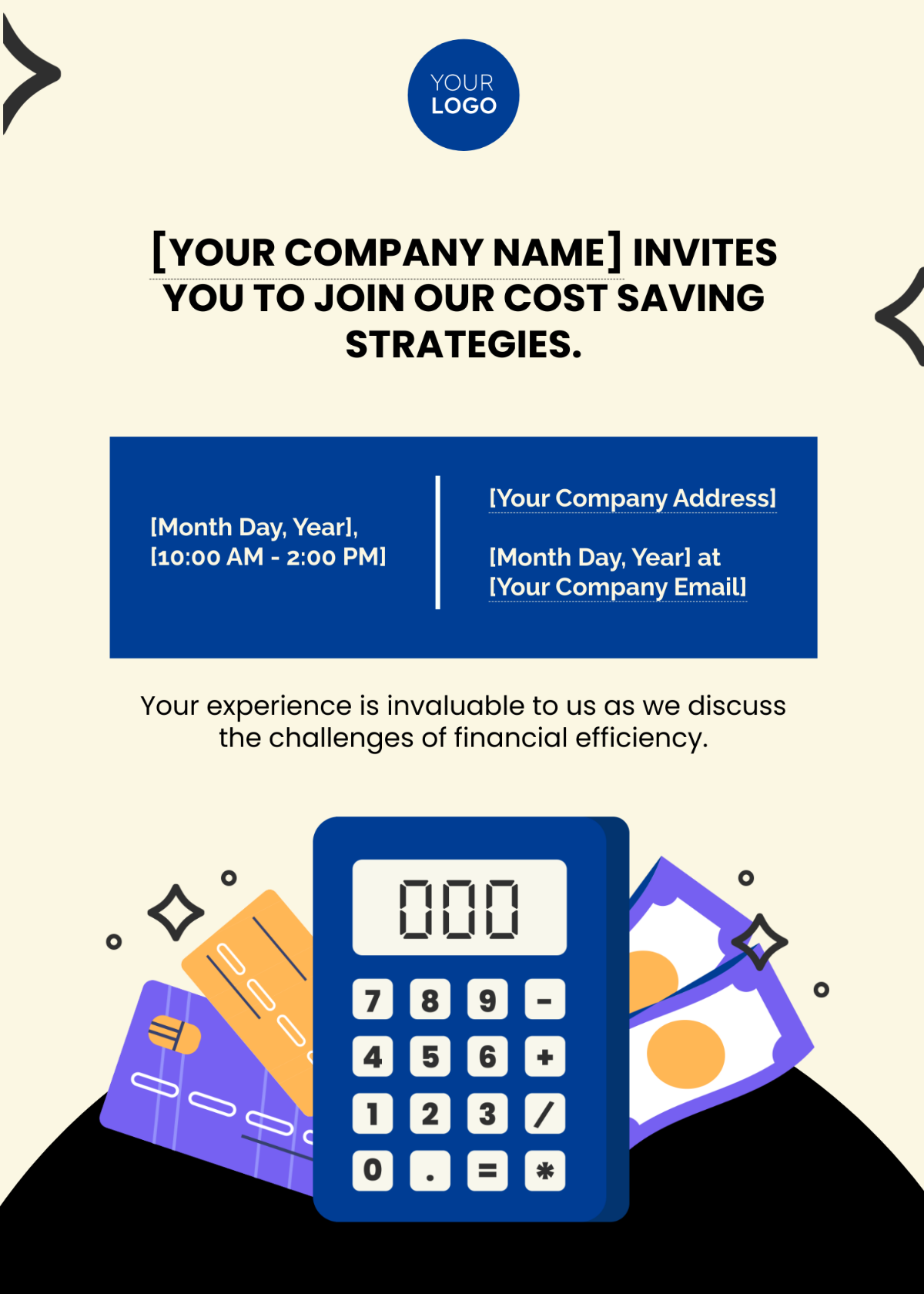 Cost Saving Strategies Discussion Invitation Card Template