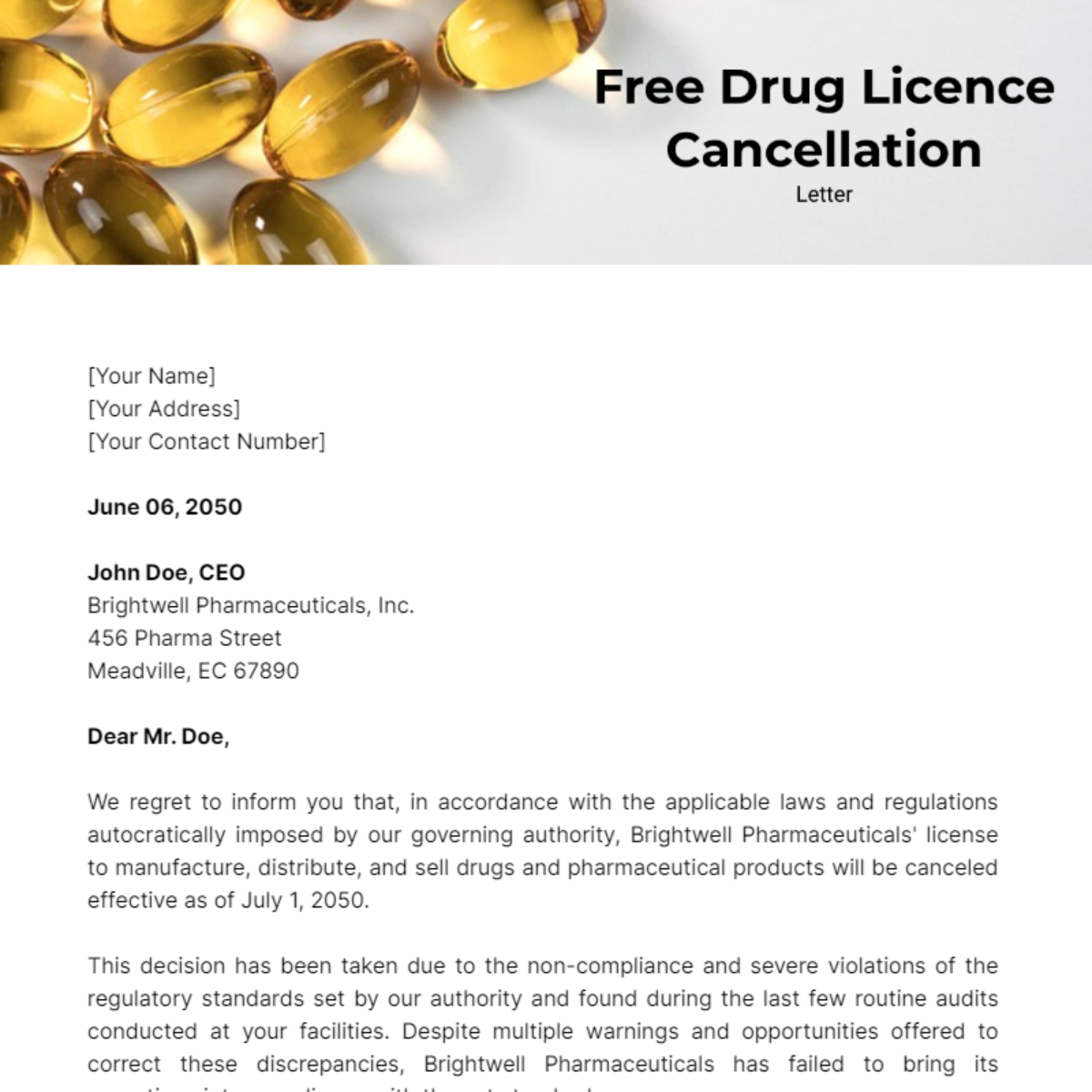 Drug Licence Cancellation Letter Template