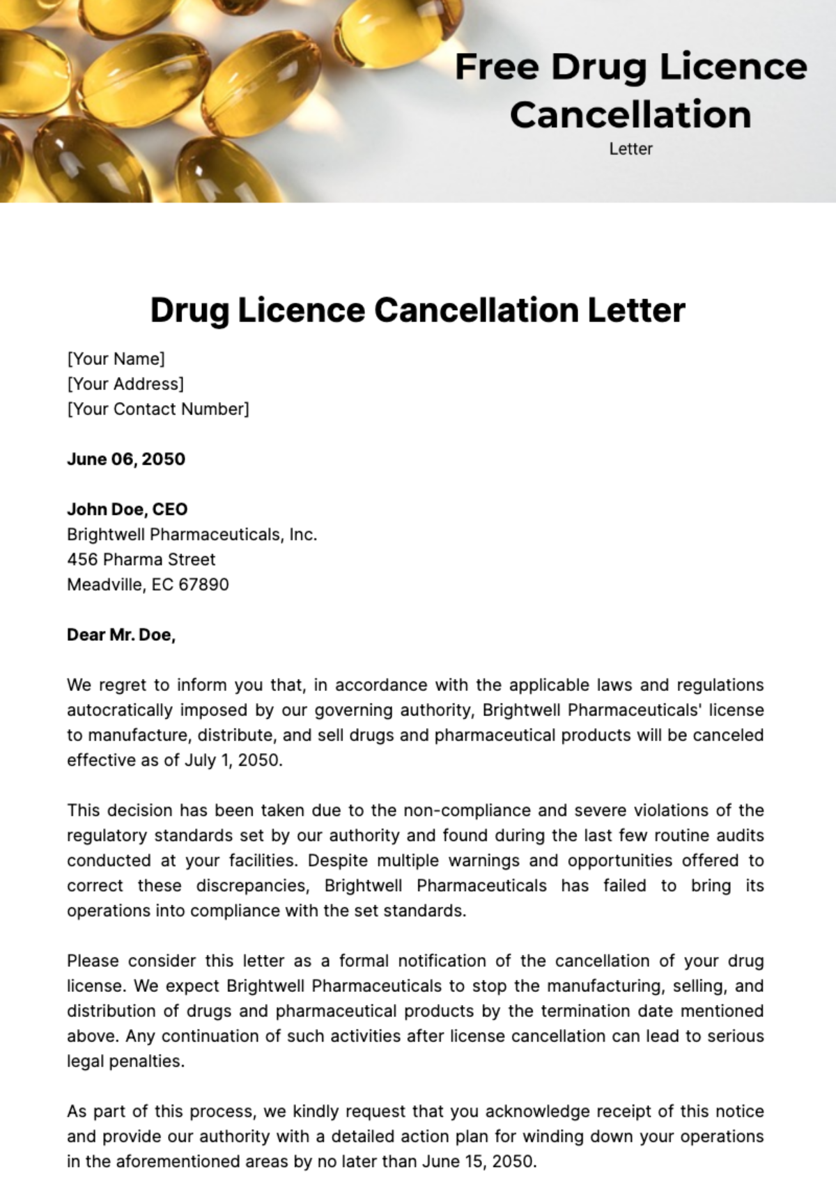 Free Drug Licence Cancellation Letter Template