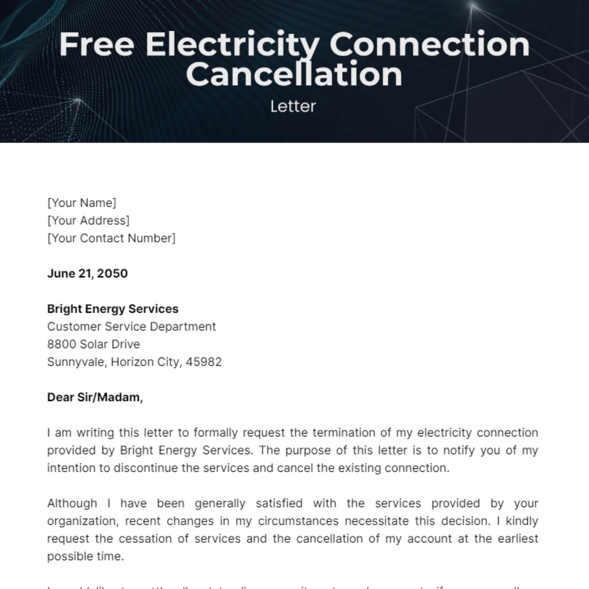 Electricity Connection Cancellation Letter Template