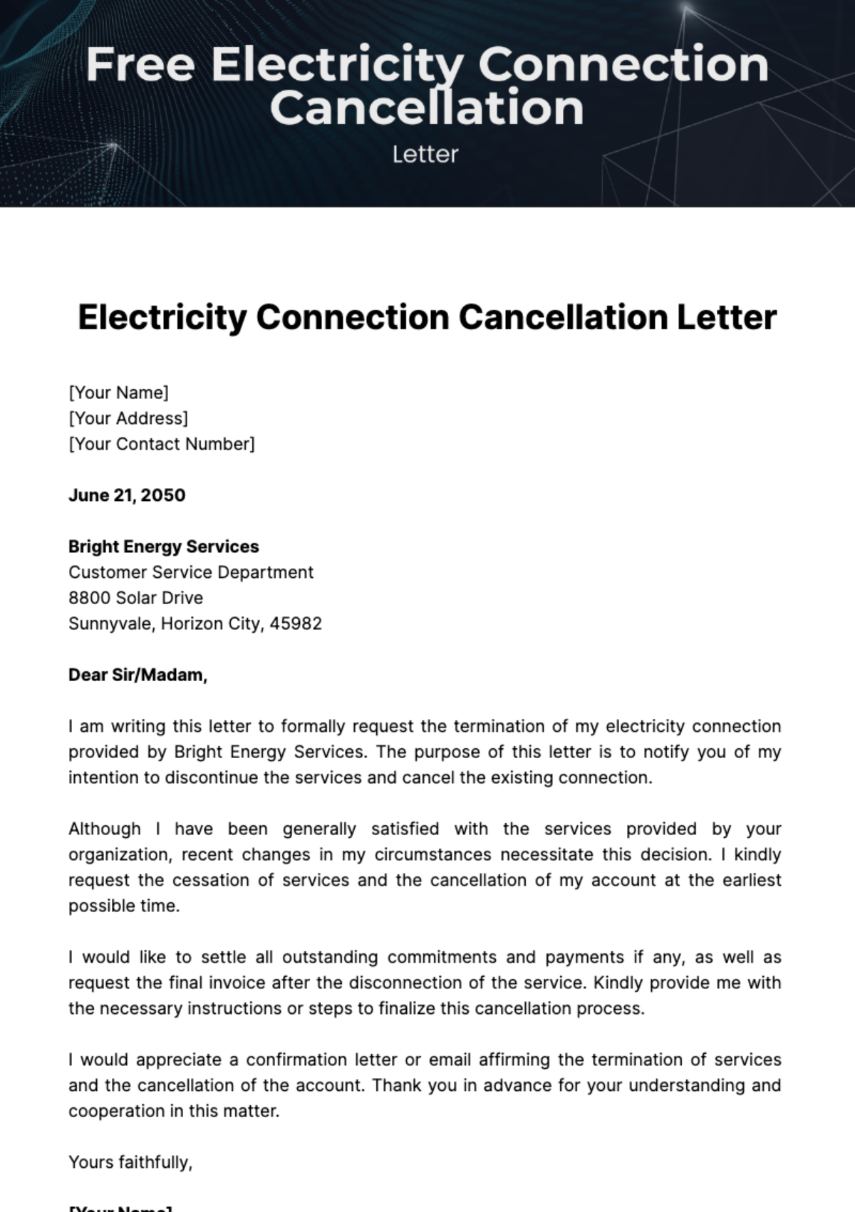 Free Electricity Connection Cancellation Letter Template