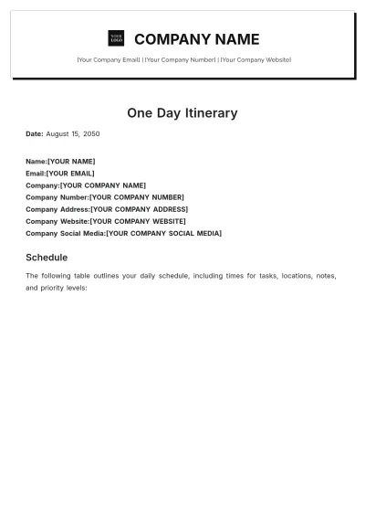 Free Blank One Day Itinerary Template to Edit Online